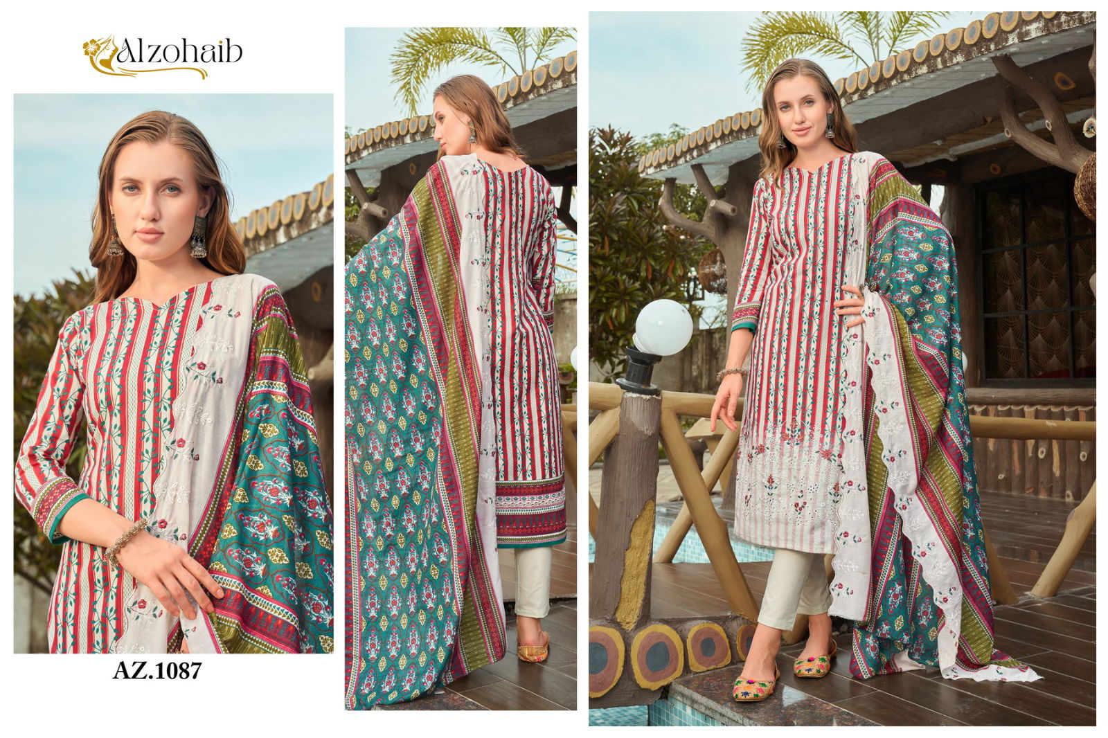 Alzohaib Az 1086 To 1088 Cotton Printed Dupatta Pakistani Suits Suppliers In India